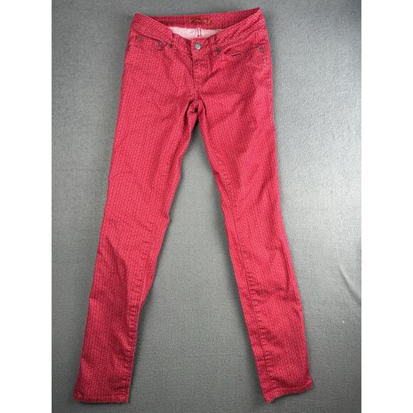 Prana Women's Kara Skinny Jeans Size 2/26 Low Rise Red 32" Inseam Denim Geo - Picture 1 of 8